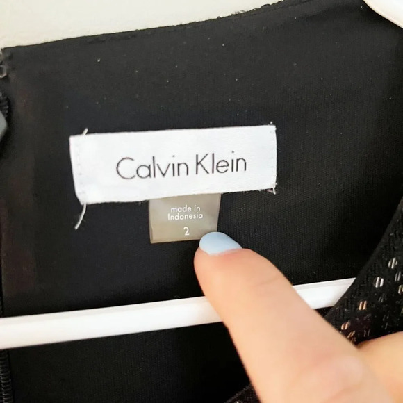 Calvin Klein Womens Black A Line Dress 2 Sequin Pleated Long Sleeve Semi-Formal - Picture 2 of 10